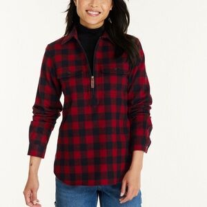 L.L. Bean Women’s Scotch Plaid Flannel Shirt, Quarter-Zip, Size Medium